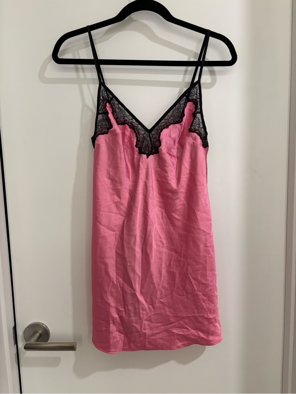 Victoria’s Secret Pink Satin Slip Dress with Black Lace Trim